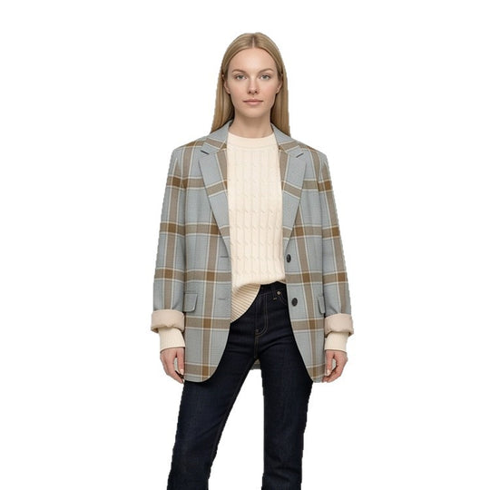 Damen Oversize-Karoblazer im Glencheck mit kastiger Silhouette und fallendem Revers Nord Taschen