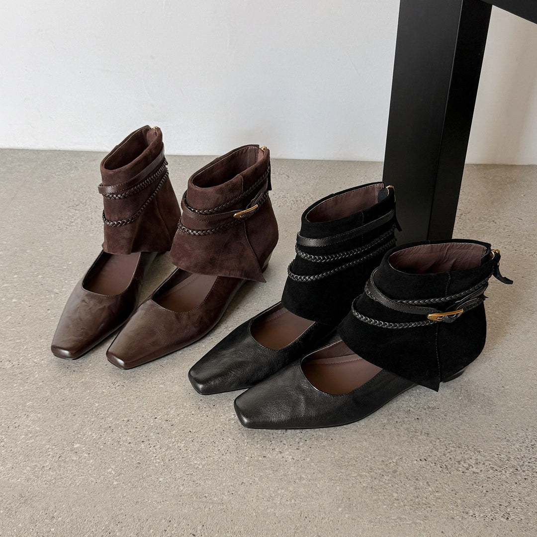 Damen Ankle‑Slipper mit umschlagbarem Velours‑Schaft und geflochtenen Zierriemen Nord Taschen