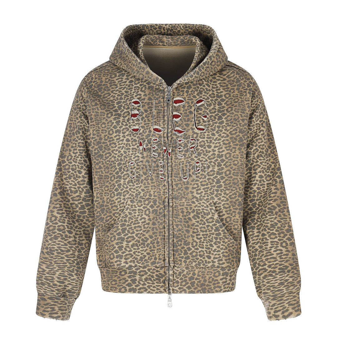 Damen Kapuzenjacke im Boxy‑Cut mit Leo‑Print und distressed Stickerei Nord Taschen