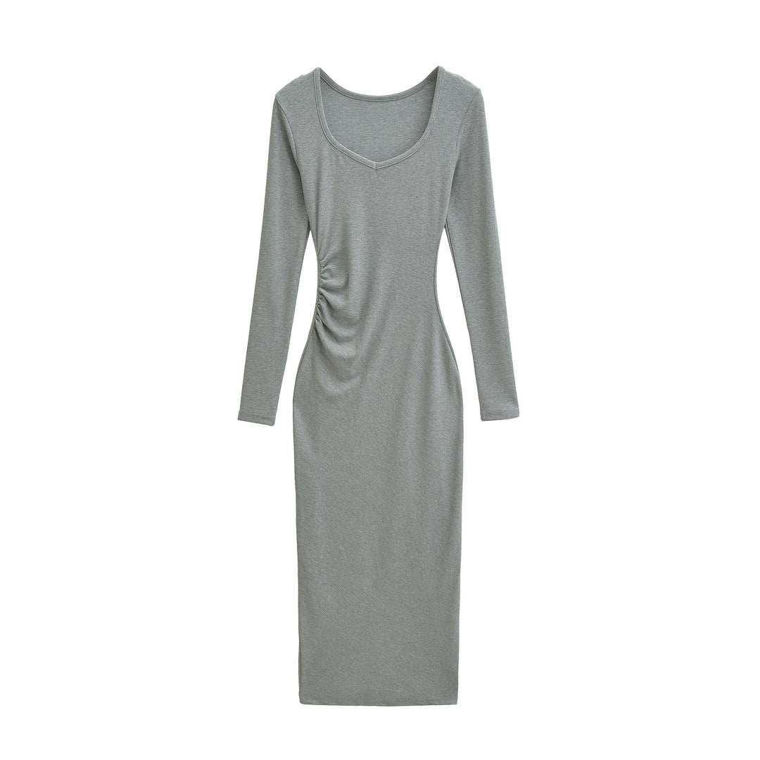 Damen Enganliegendes Midikleid mit seitlicher Raffung und doppeltem Ausschnitt Nord Taschen