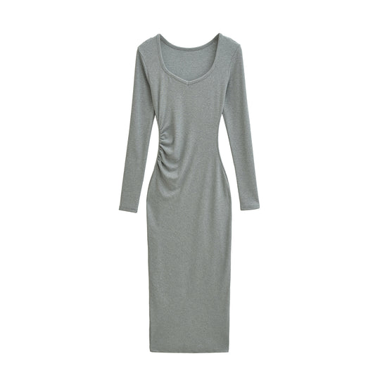 Damen Enganliegendes Midikleid mit seitlicher Raffung und doppeltem Ausschnitt Nord Taschen