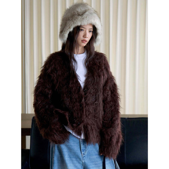 Damen Voluminöse Kapuzen‑Fellmütze aus Kunstfell mit Oversize‑Silhouette Nord Taschen