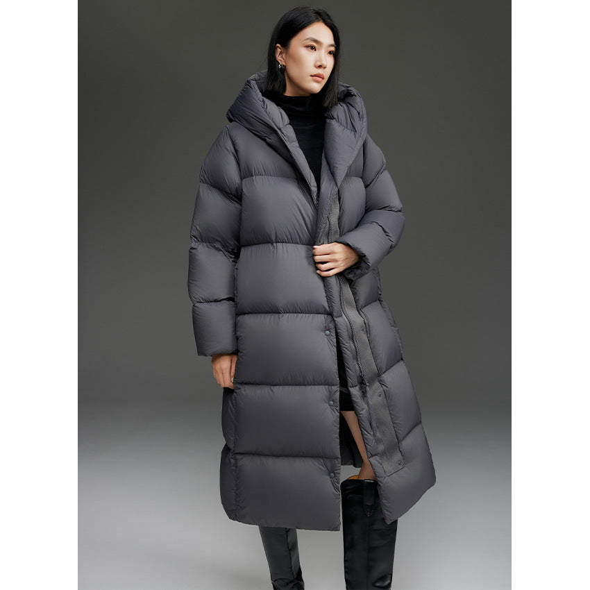 Damen Extra-langer wattierter Steppmantel mit Kapuze, Thermo-Füllung und Zwei-Wege-Reißverschluss Nord Taschen