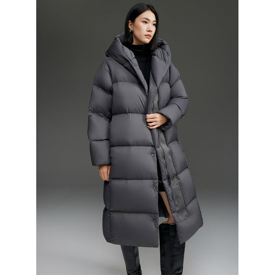 Damen Extra-langer wattierter Steppmantel mit Kapuze, Thermo-Füllung und Zwei-Wege-Reißverschluss Nord Taschen