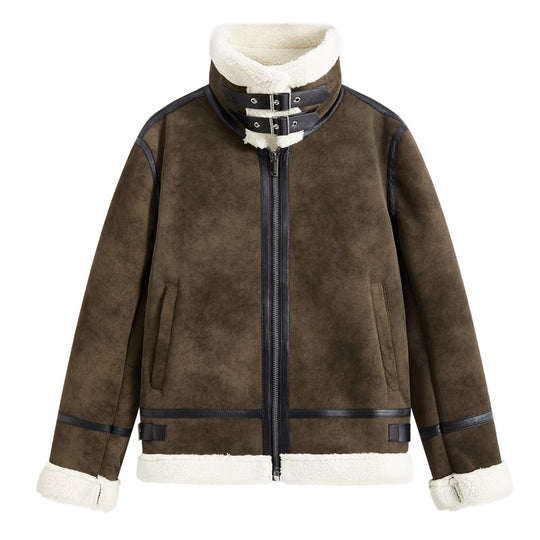 Herren Gefütterte Fliegerjacke im Aviator-Stil mit Stehkragen und Doppelgurt Nord Taschen