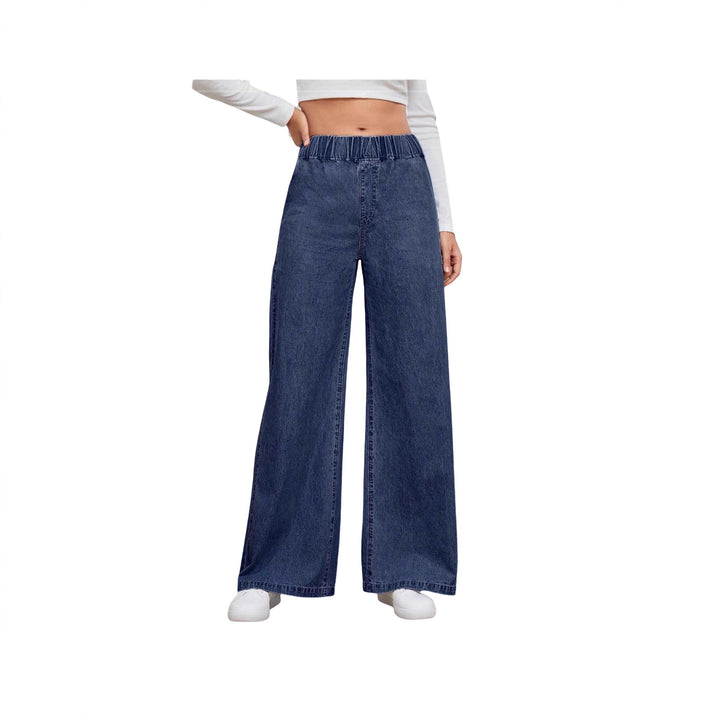 Damen High‑Waist Weite-Jeans mit elastischem Bund und ausgestelltem Bein Nord Taschen