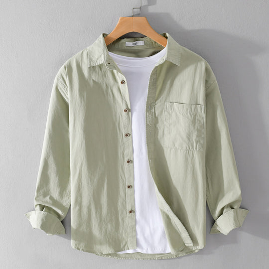 Herren Leichtes Baumwoll-Layering-Overshirt mit Kentkragen, Holzknöpfen und aufgesetzter Brusttasche Nord Taschen