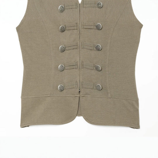 Damen Kurzärmelige militärisch-inspirierte Weste mit Zierriegeln und Metallknöpfen Nord Taschen