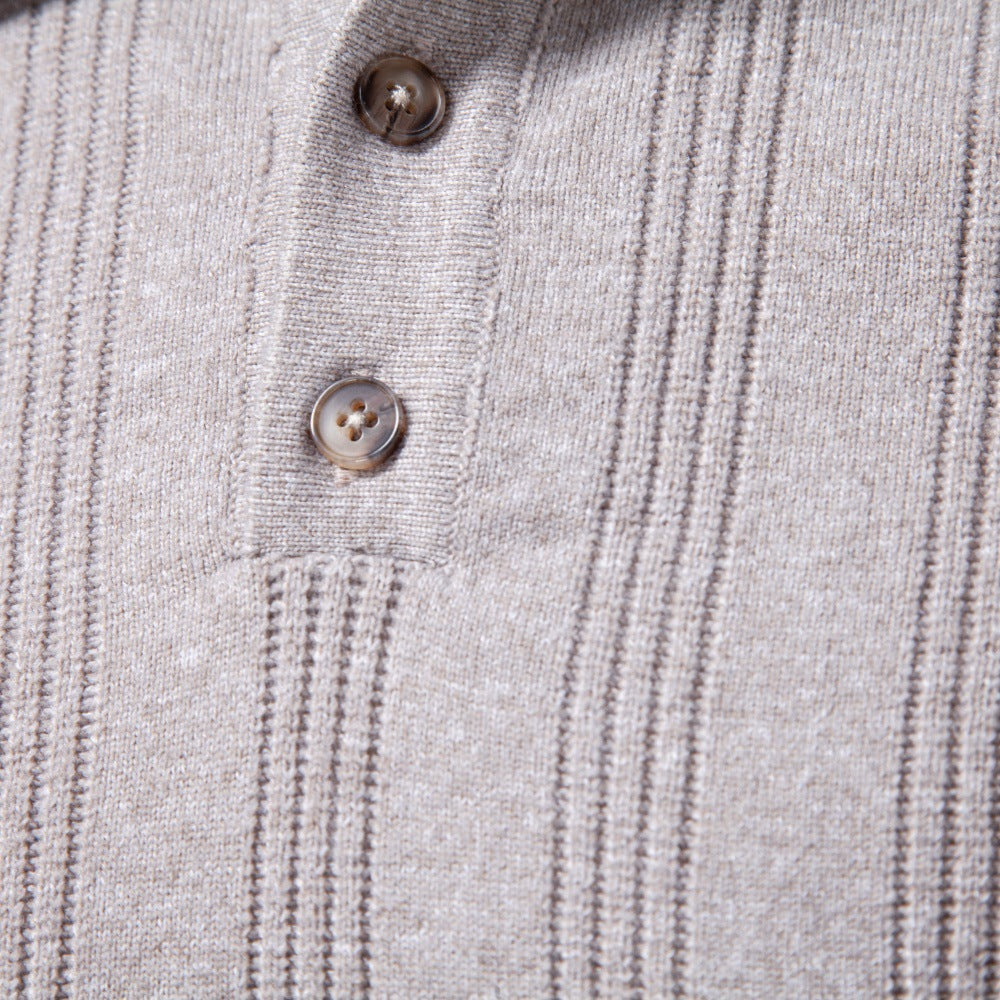 Herren Langarm-Feinstrick-Poloshirt mit Strukturstreifen und geripptem Saum Nord Taschen