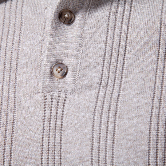 Herren Langarm-Feinstrick-Poloshirt mit Strukturstreifen und geripptem Saum Nord Taschen