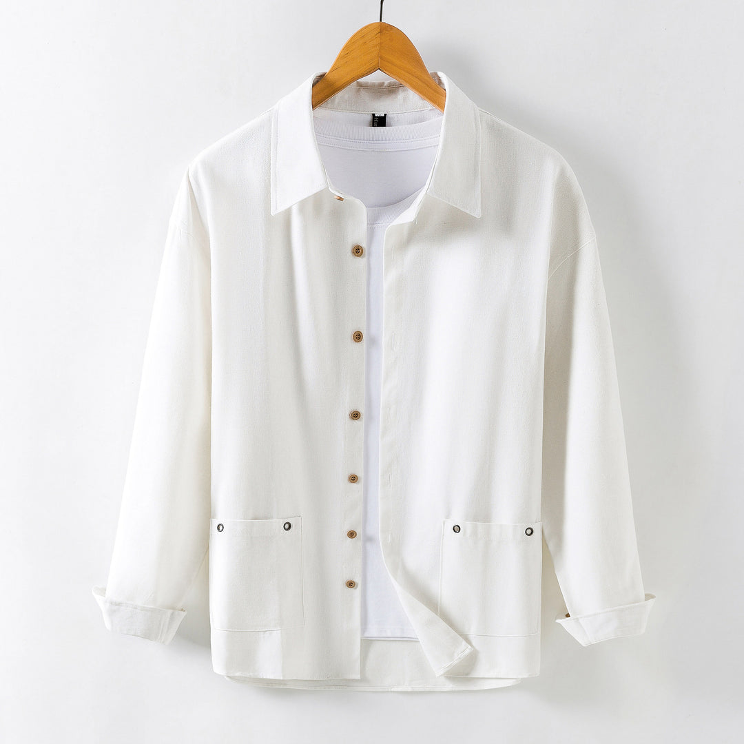 Herren Leichtes Overshirt‑Hemdjacke aus Leinenmix mit aufgesetzten Taschen Nord Taschen