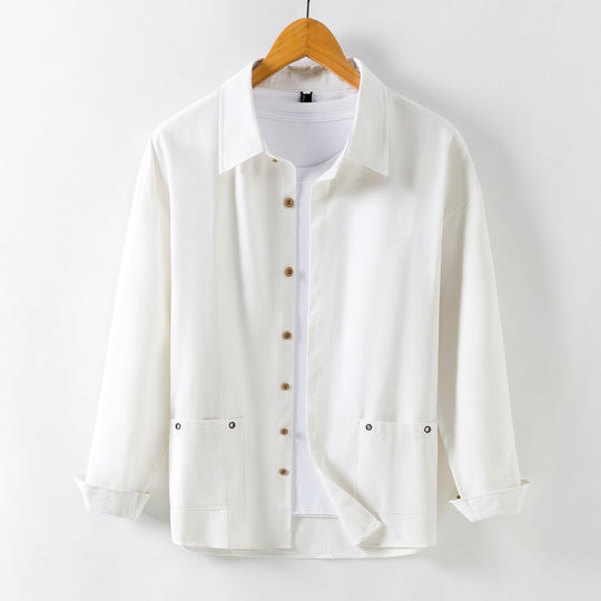 Herren Leichtes Overshirt‑Hemdjacke aus Leinenmix mit aufgesetzten Taschen Nord Taschen