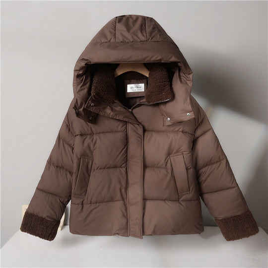 Damen nan wattierte Kurzjacke im Boxy-Schnitt mit Sherpa-Kragen und verstellbarem Tunnelzugsaum Nord Taschen