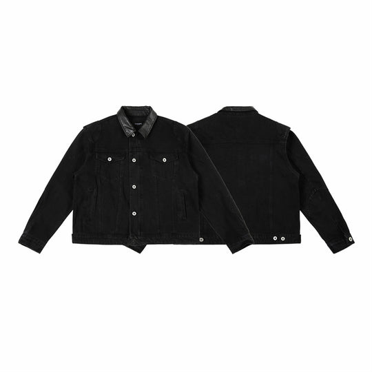 Herren Boxy-Jeansjacke mit Lederimitatkragen und sichtbaren Metallknöpfen Nord Taschen