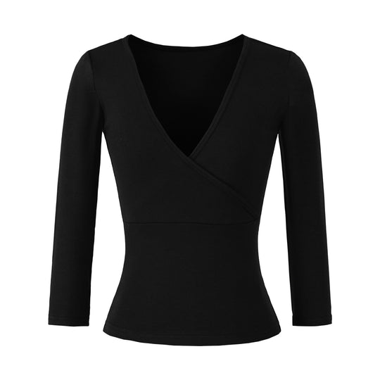 Damen Figurbetontes Wickelshirt aus Stretch‑Jersey mit tiefem V‑Ausschnitt und taillierter Silhouette Nord Taschen