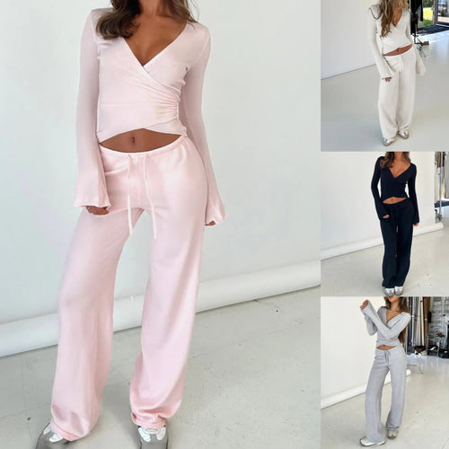 Damen Weite High-Waist Lounge-Hose aus Feinstrick mit Kordelzug Nord Taschen
