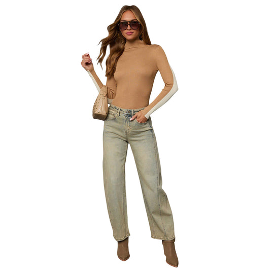 Damen High-Waist Culotte-Jeans mit sichtbarer Vordernaht Nord Taschen
