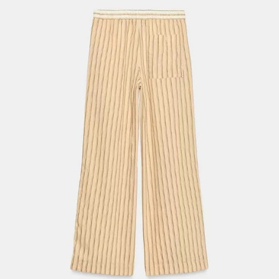 Damen Weite High‑Waist Palazzohose mit vertikalem Streifenmuster und elastischem Bund Nord Taschen