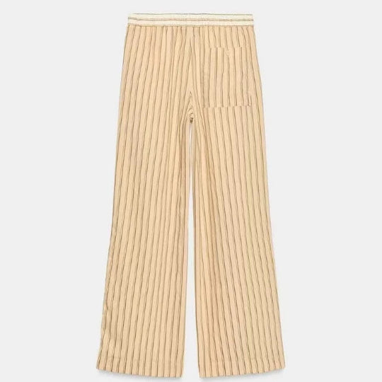 Damen Weite High‑Waist Palazzohose mit vertikalem Streifenmuster und elastischem Bund Nord Taschen