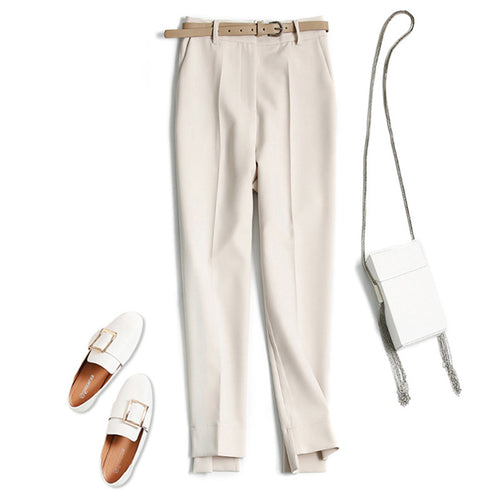 Damen Elegante und bequeme Hochtaillierte Anzughose mit Gürtel Nord Taschen