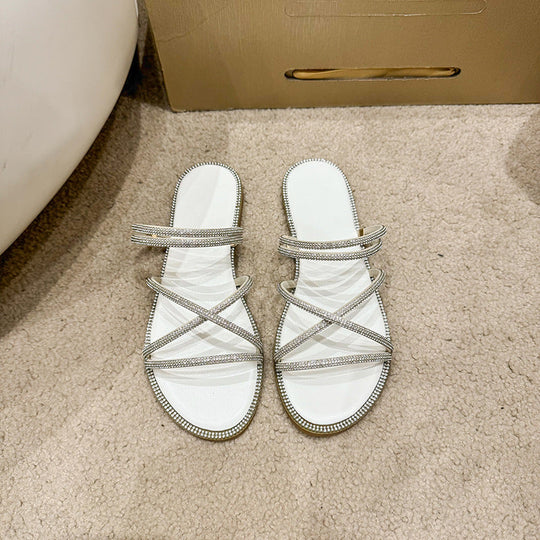 Damen Glamouröse Slide-Sandalen mit funkelnden Riemen und komfortablem Fußbett