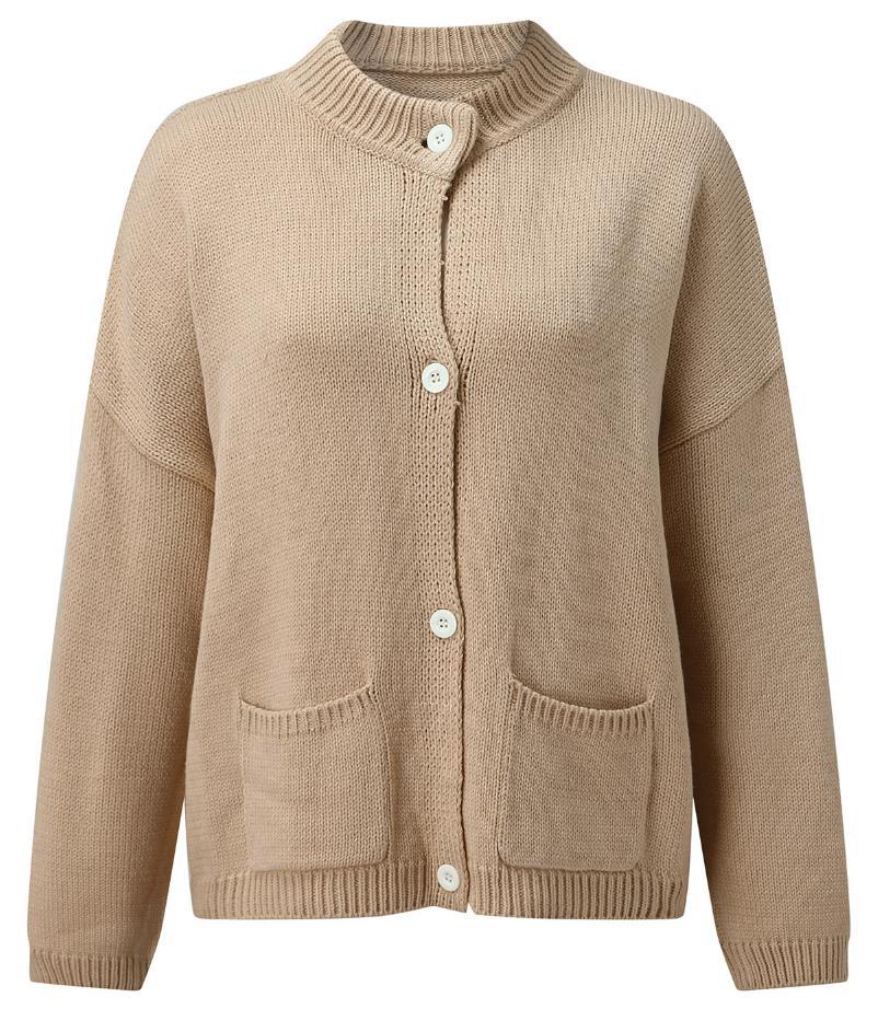Damen Kurzer Boxy-Cardigan aus Grobstrick mit hoher Knopfleiste und Eingrifftaschen Nord Taschen