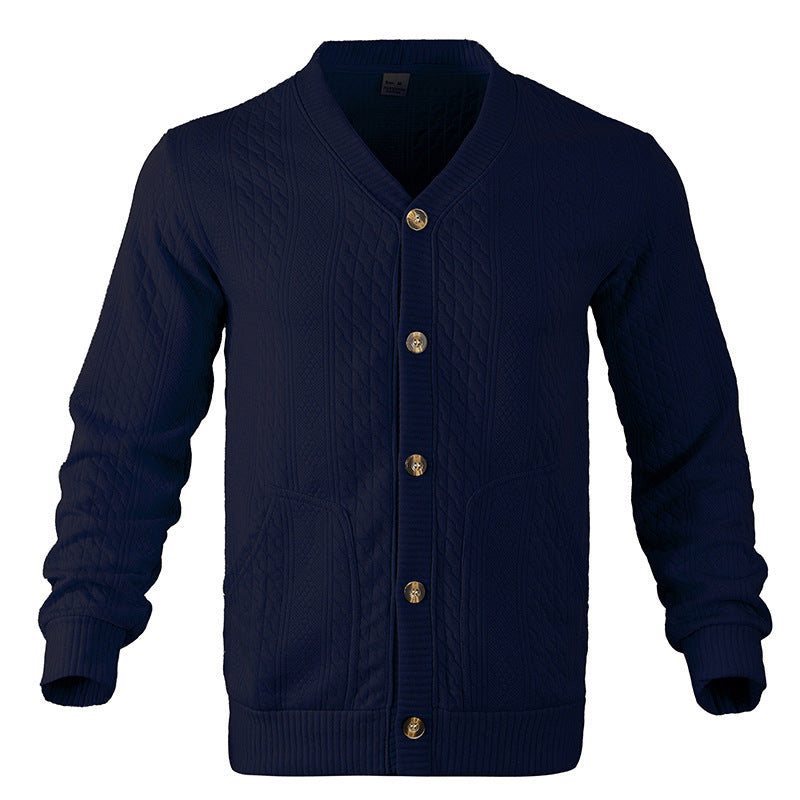 Herren Strukturierter Strickcardigan mit Zopf- und Waffelmuster, Knopfleiste und aufgesetzten Taschen Nord Taschen