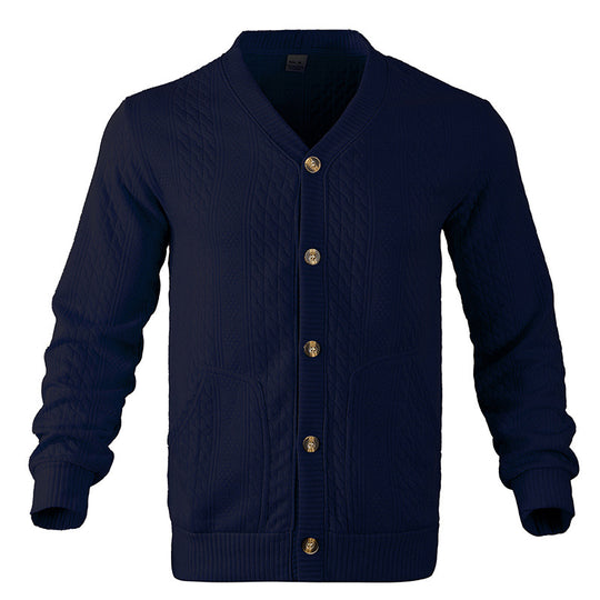 Herren Strukturierter Strickcardigan mit Zopf- und Waffelmuster, Knopfleiste und aufgesetzten Taschen Nord Taschen