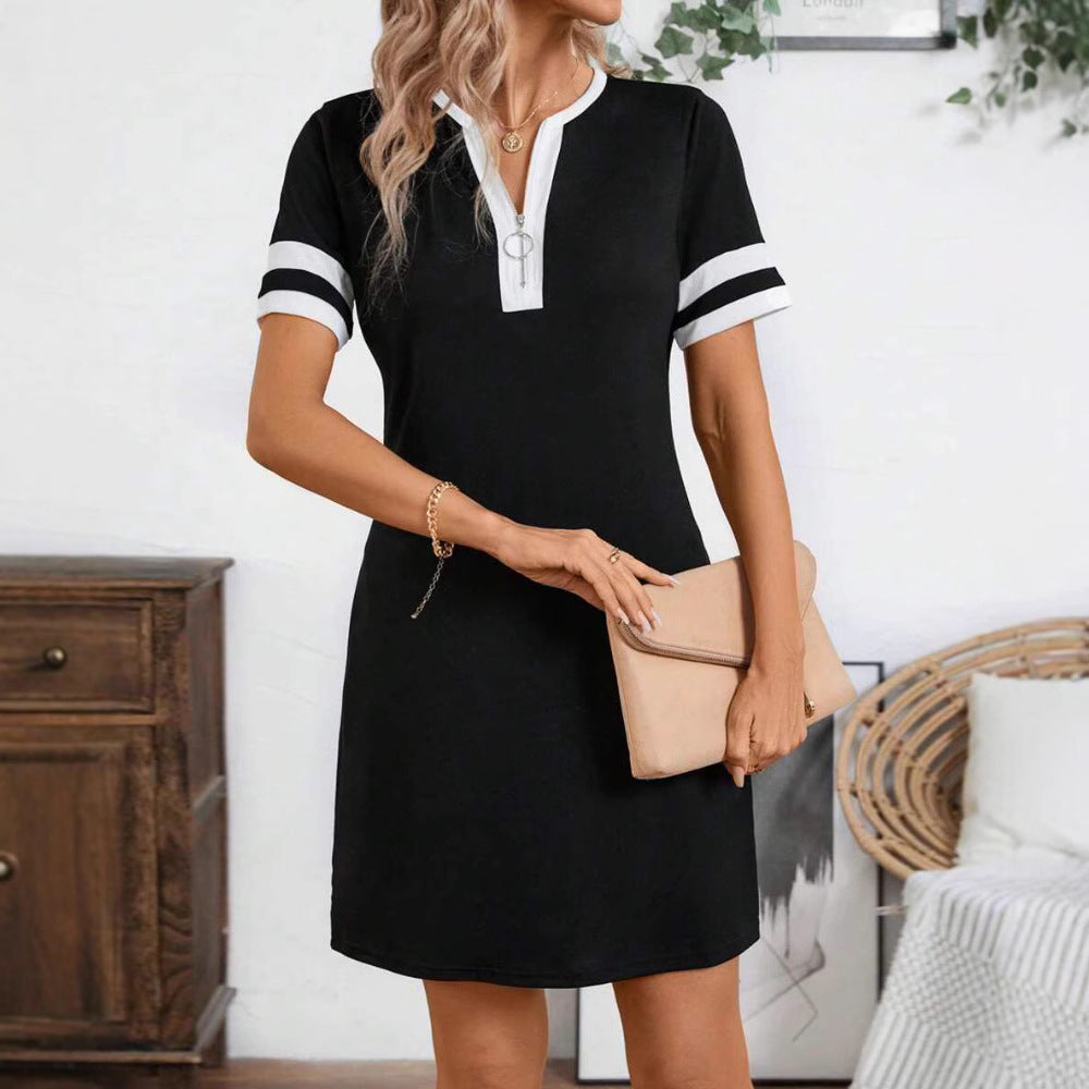 Damen sportliches Freizeitkleid mit Reißverschluss und kontrastierenden Ärmeln