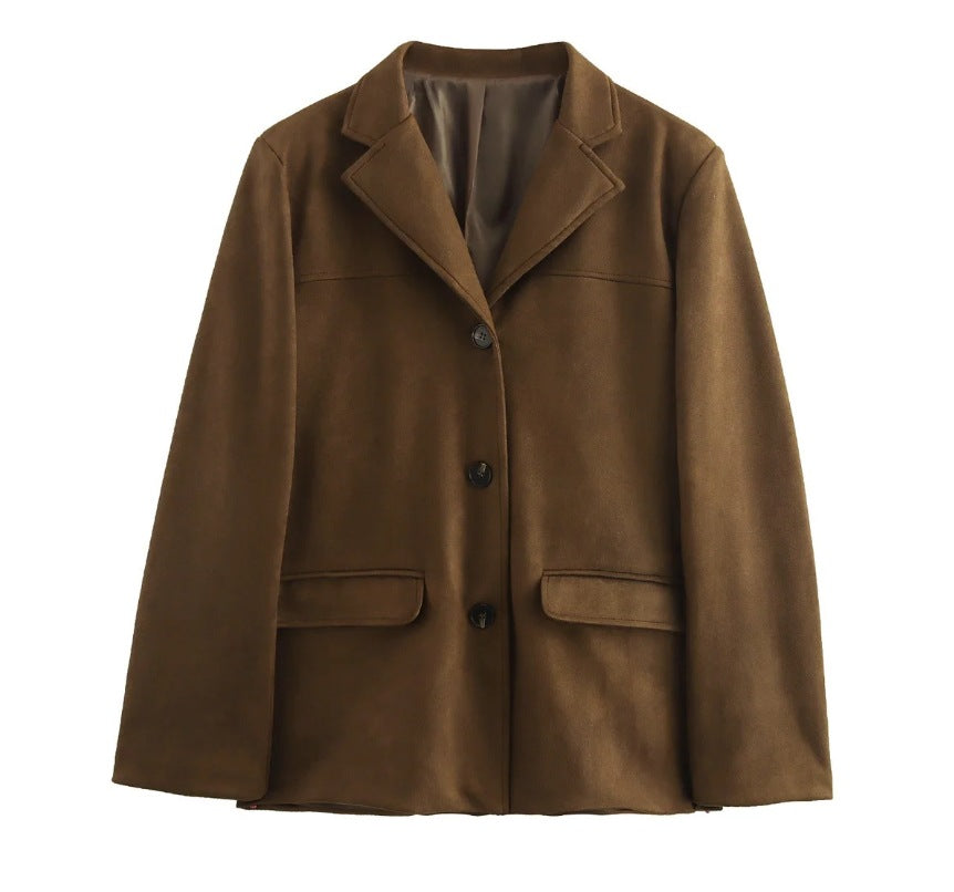 Damen 1700+ taillierter Wollmix‑Kurzblazer mit Reverskragen, durchgehender Knopfleiste und Pattentaschen Nord Taschen