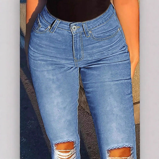 Damen Hochtaillierte Flared-Jeans im Retro-Schnitt mit Knie-Rip und verlängertem Saum Nord Taschen