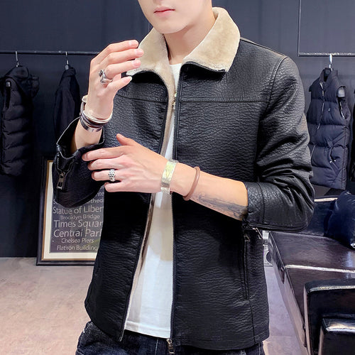 Herren schmal geschnittenes Kunstleder Blouson mit strukturiertem Finish und Teddykragen Nord Taschen