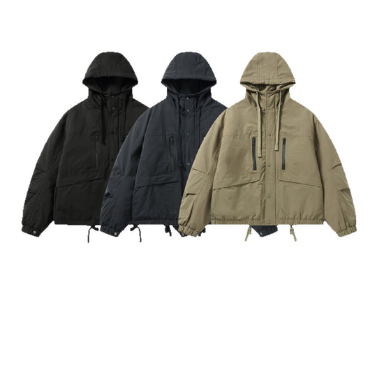 Herren Technischer Kapuzenparka mit wasserabweisenden Reißverschlüssen, Kängurutaschen und Tunnelzug Nord Taschen