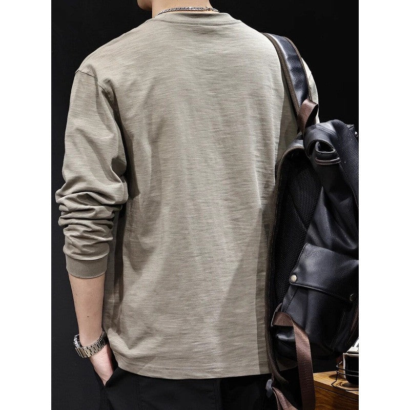 Herren Langarmshirt aus Baumwollmix mit subtiler Waschstruktur und Rundhalsausschnitt Nord Taschen