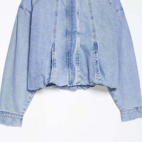 Damen Oversize Denim-Blouson mit hohem Stehkragen und elastischem Saum Nord Taschen
