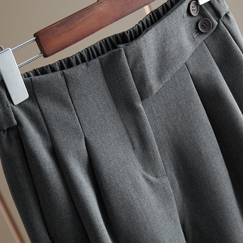 Damen Hochtaillierte Bundfaltenhose mit geradem, leicht tailliertem Bein und Zierknopf Nord Taschen