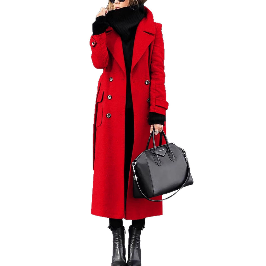 Damen Langer Doppelreihiger Wollmix-Mantel mit markantem Revers und Pattentaschen Nord Taschen
