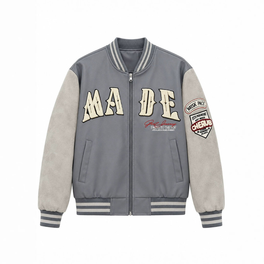 Herren Collegejacke im Letterman‑Style mit Kunstlederkörper und Veloursärmeln Nord Taschen
