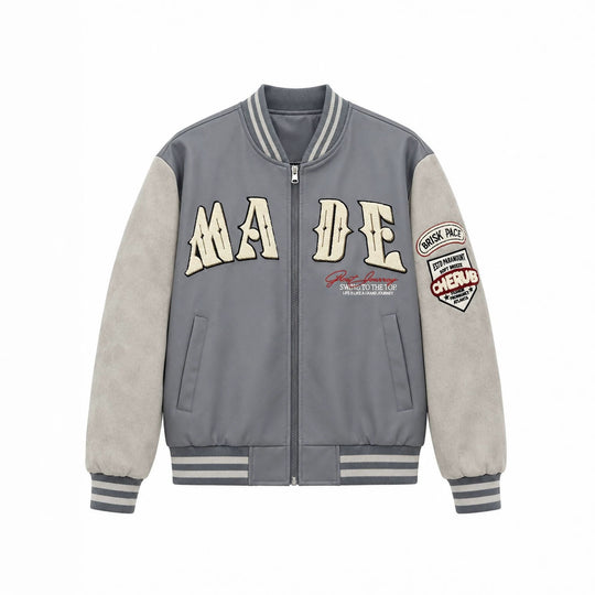 Herren Collegejacke im Letterman‑Style mit Kunstlederkörper und Veloursärmeln Nord Taschen