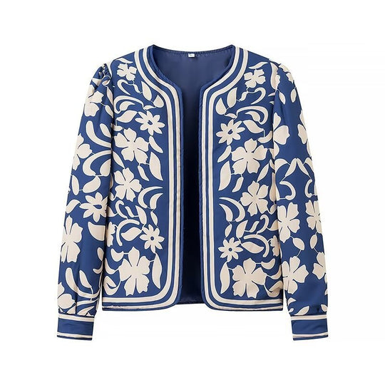 Damen Offene Blazerjacke mit floralem Allover-Print, Rundhalsausschnitt und femininer Passform Nord Taschen