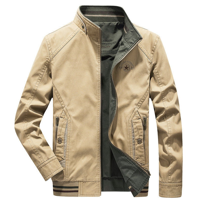 Herren leichte Canvas-Übergangsjacke mit Stehkragen, Reißverschluss und geripptem Saum Nord Taschen