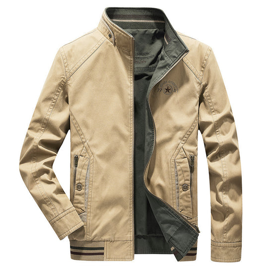Herren leichte Canvas-Übergangsjacke mit Stehkragen, Reißverschluss und geripptem Saum Nord Taschen