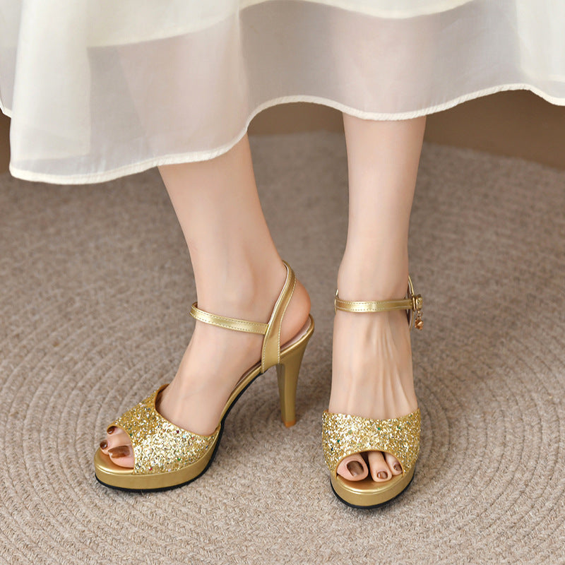 Damen Elegante High Heels mit glitzerndem Obermaterial