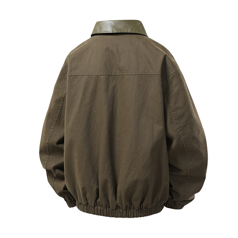 Herren Boxy-Coachjacke im minimalistischen Layering-Stil mit kontrastierendem Kunstlederkragen, Druckknopfverschluss & elastischem Saum Nord Taschen