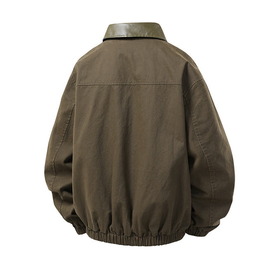 Herren Boxy-Coachjacke im minimalistischen Layering-Stil mit kontrastierendem Kunstlederkragen, Druckknopfverschluss & elastischem Saum Nord Taschen