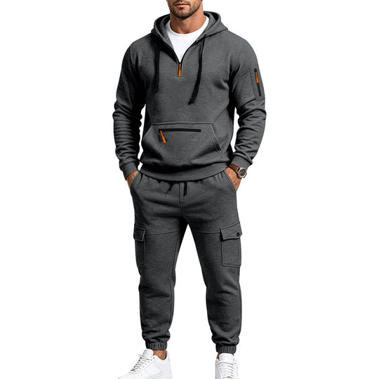 Herren Cargo-Jogging-Set mit Kapuze, halbem Reißverschluss und Mehrfachtaschen Nord Taschen