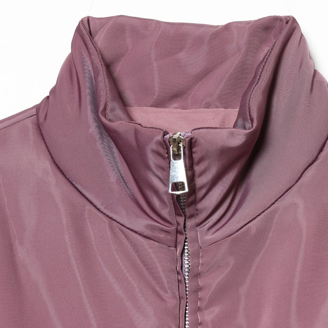 Damen Gekürzte wattierte Satinjacke mit hohem Stehkragen und Taillen-Smock Nord Taschen