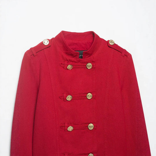 Damen Cropped Militärjacke im Matrosenstil mit goldenen Zierriegeln und Stehkragen Nord Taschen
