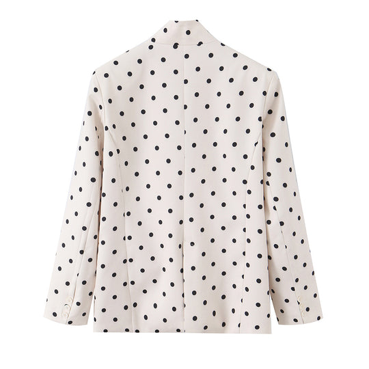 Damen Gepunkteter Boxy‑Blazer mit Stehkragen und Pattentaschen Nord Taschen