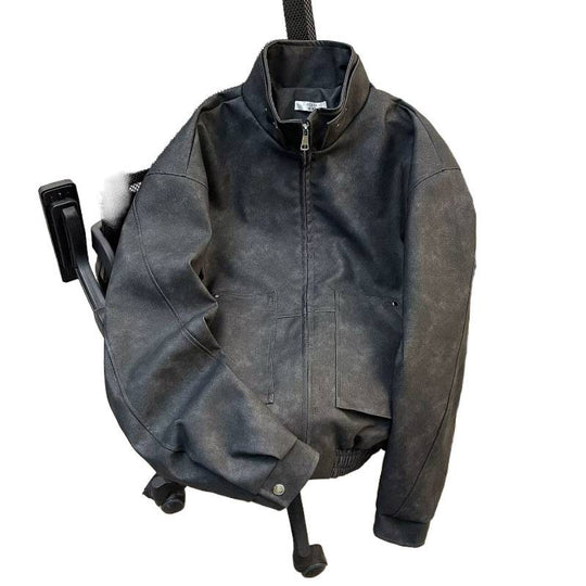 Herren kurze Stehkragenjacke aus Veloursleder-Imitat mit durchgehendem Reißverschluss Nord Taschen